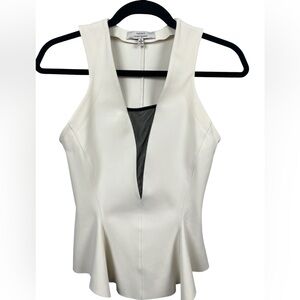 ROBERT RODRIGUEZ Cream Peplum Top Mesh Inset Sleeveless Stretch Side Zip Size 2